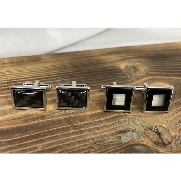 2 - Silver Tone Cuff link Cufflinks Sets Men’s Holiday Gift - Picture 2 of 5